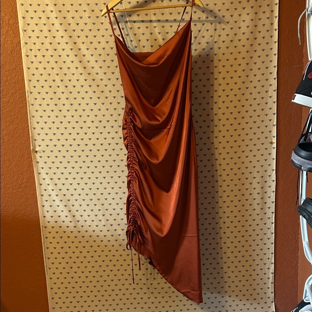 Elegant High Low Rust Dress - adjustable